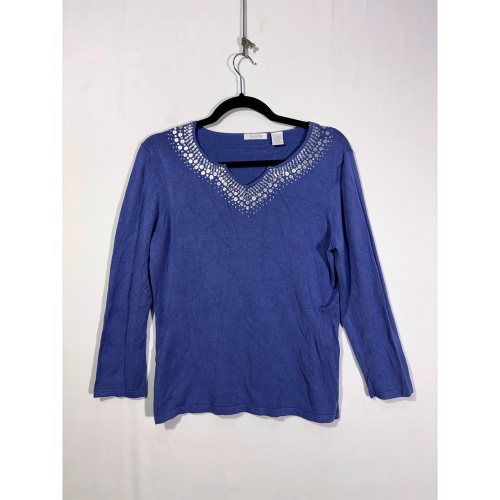 Y2K Sequin Embellished Marshall Field's Knit Top Womens Medium Blue